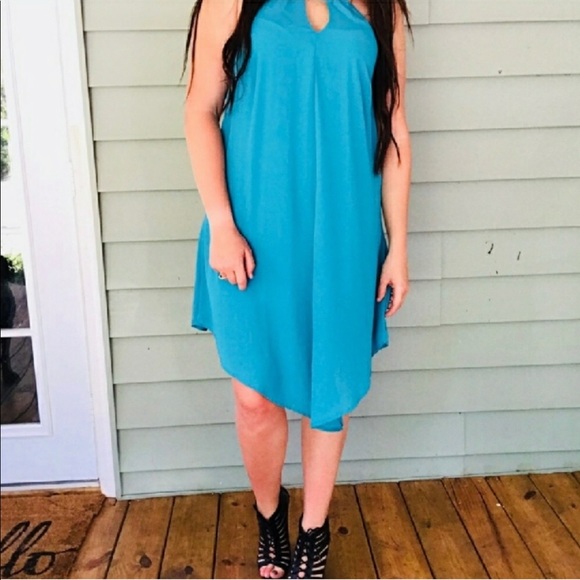 RELISTED Teal Asymmetrical Hem Dress - Picture 3 of 6